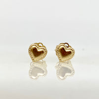 14K Yellow Gold 5mm Beaded Heart Stud Earrings