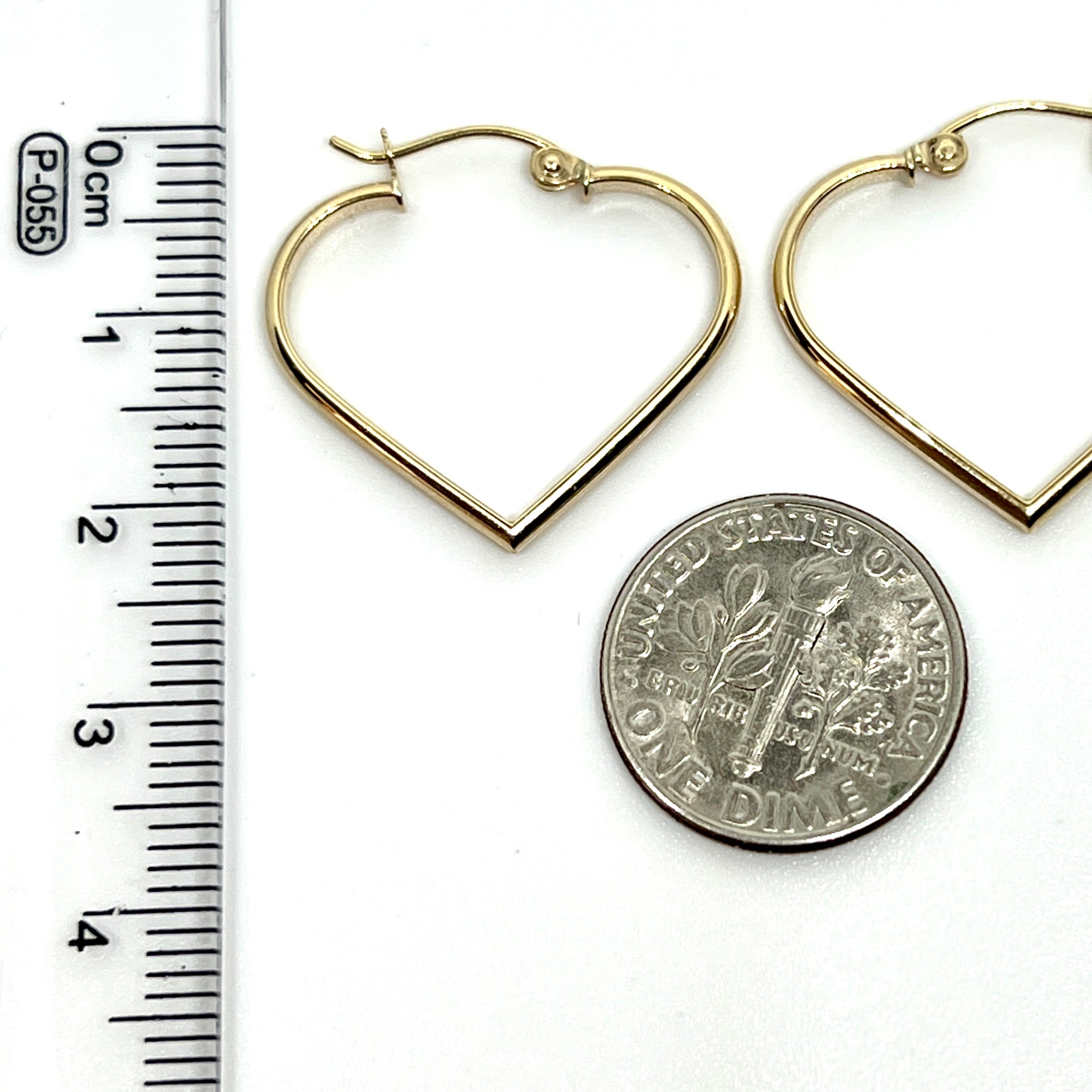 14K Yellow Gold 7/8” Heart Hoop Earrings