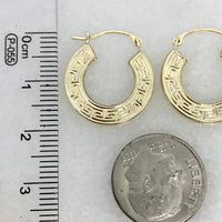 10K Yellow Gold 3/4” Greek Key Hoop Earrings