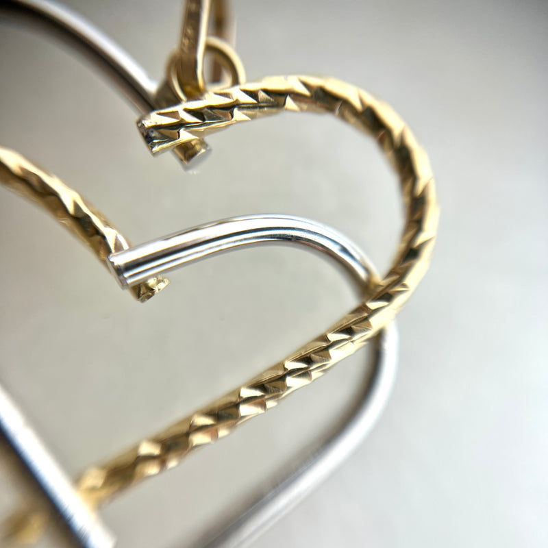 10K Yellow and White Gold Double Heart Pendant