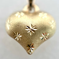 14K Yellow Gold Diamond Cut Puffed Heart Charm