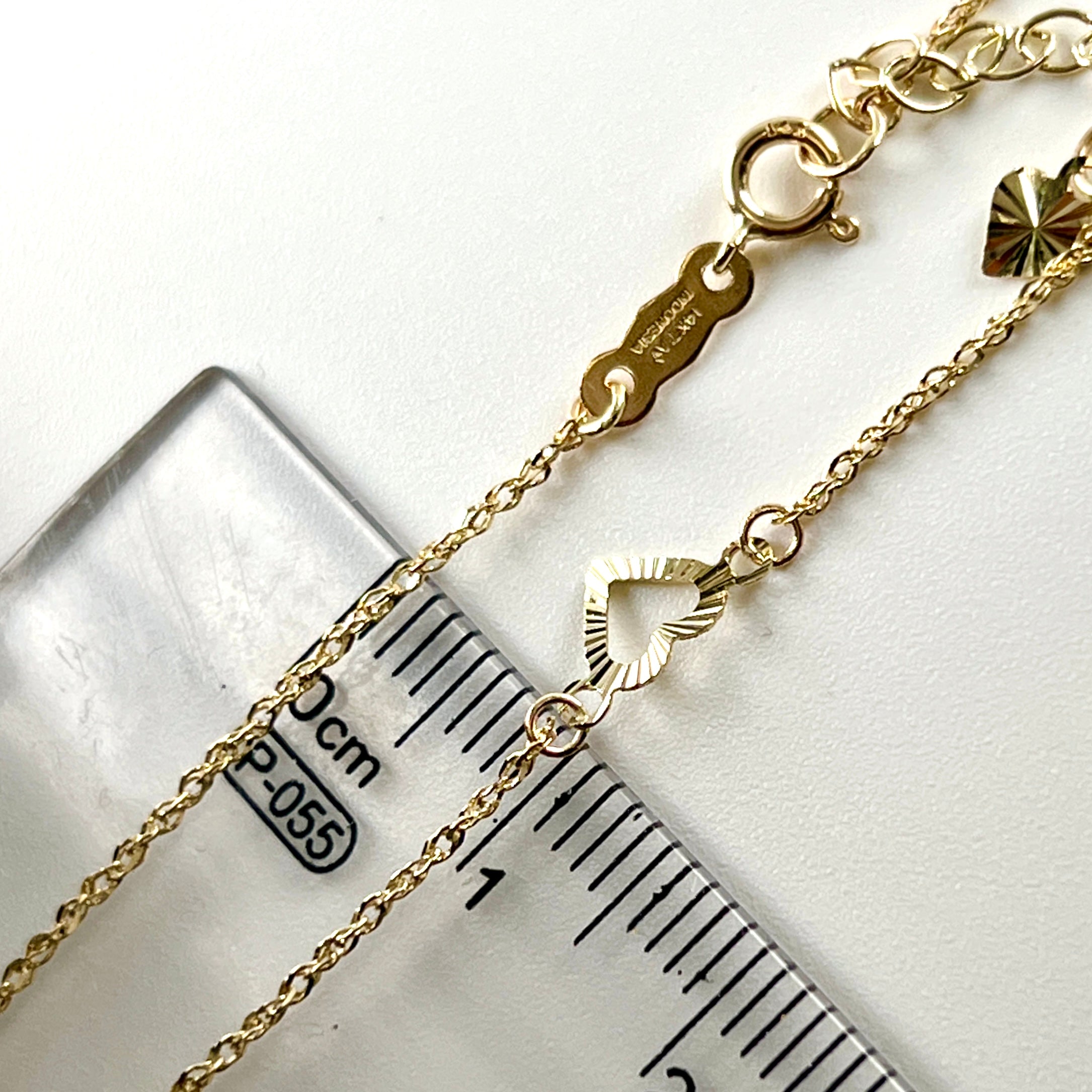 14K Gold 9"-10" Heart Ankle Bracelet