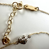 14K Yellow and White Gold 10"-11" Puffed Heart Adjustable Anklet