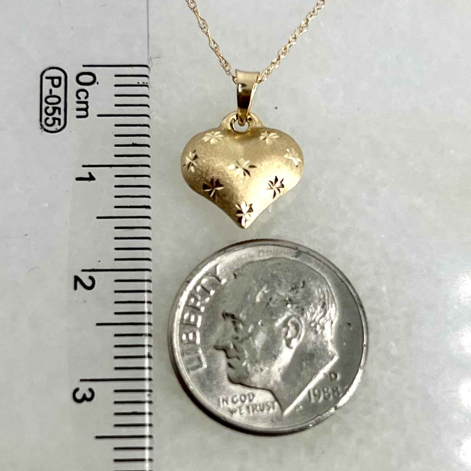 14K Yellow Gold 16mm Diamond Cut Puffed Heart Charm w/ 10K Chain