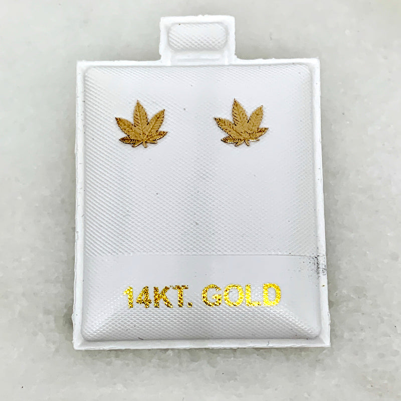 14K Yellow Gold 7.5mm Cannabis Stud Earrings