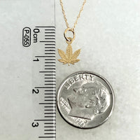 14K Yellow Gold 12mm Small Cannabis Leaf Charm w/ 10K Chain