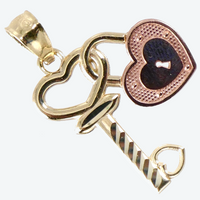 14K Rose Gold 7/8" Heart Lock and Key Pendant