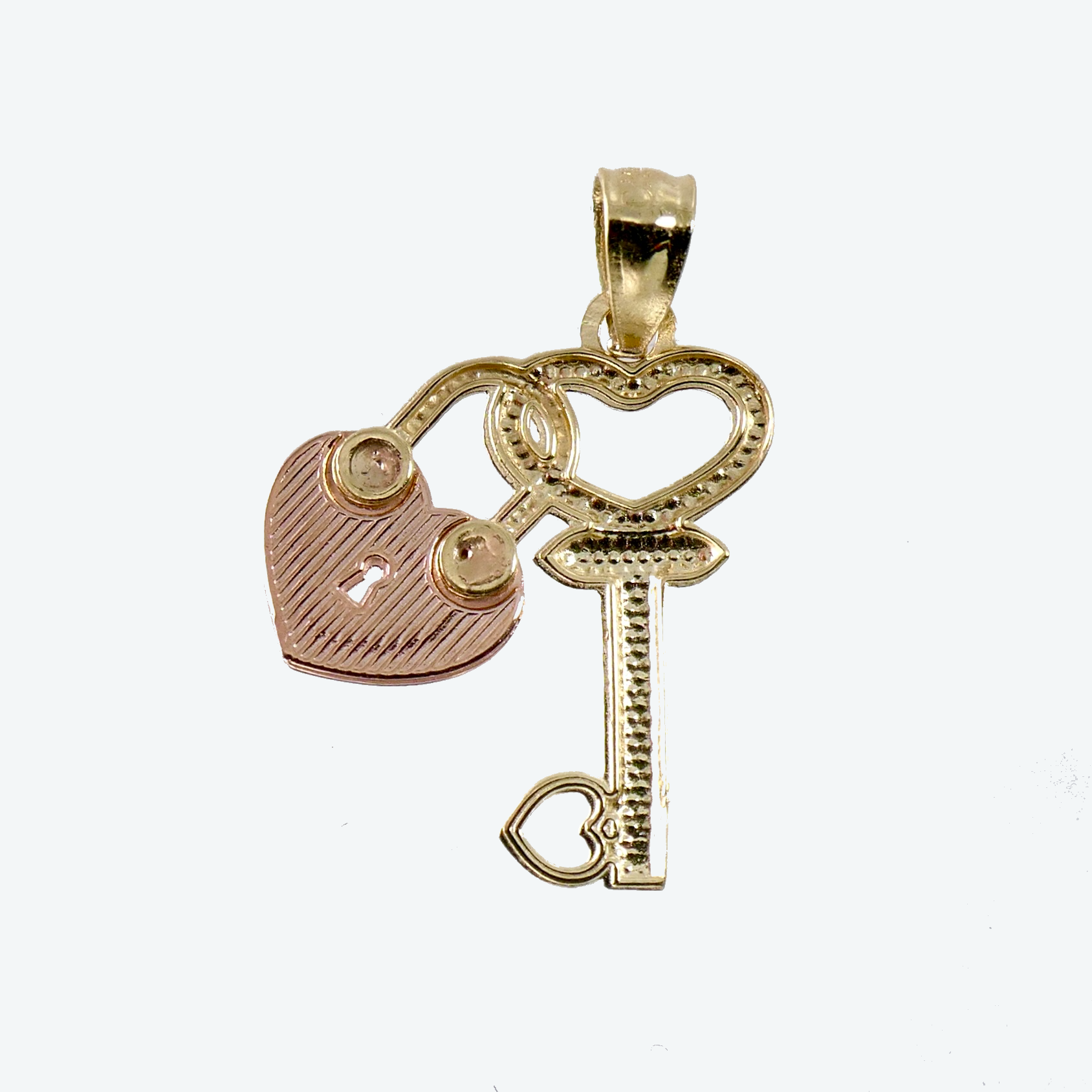 14K Rose Gold 7/8" Heart Lock and Key Pendant