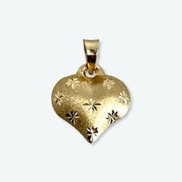 14K Yellow Gold Diamond Cut Puffed Heart Charm