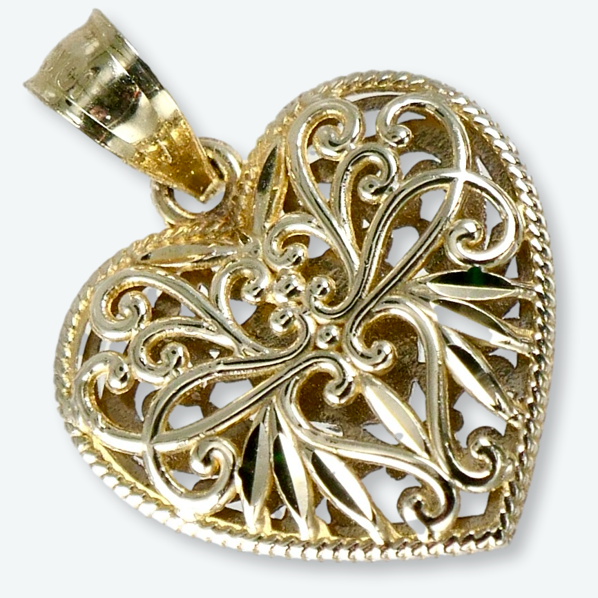 10K Yellow and White Gold 3/4" Reversible Heart Pendant
