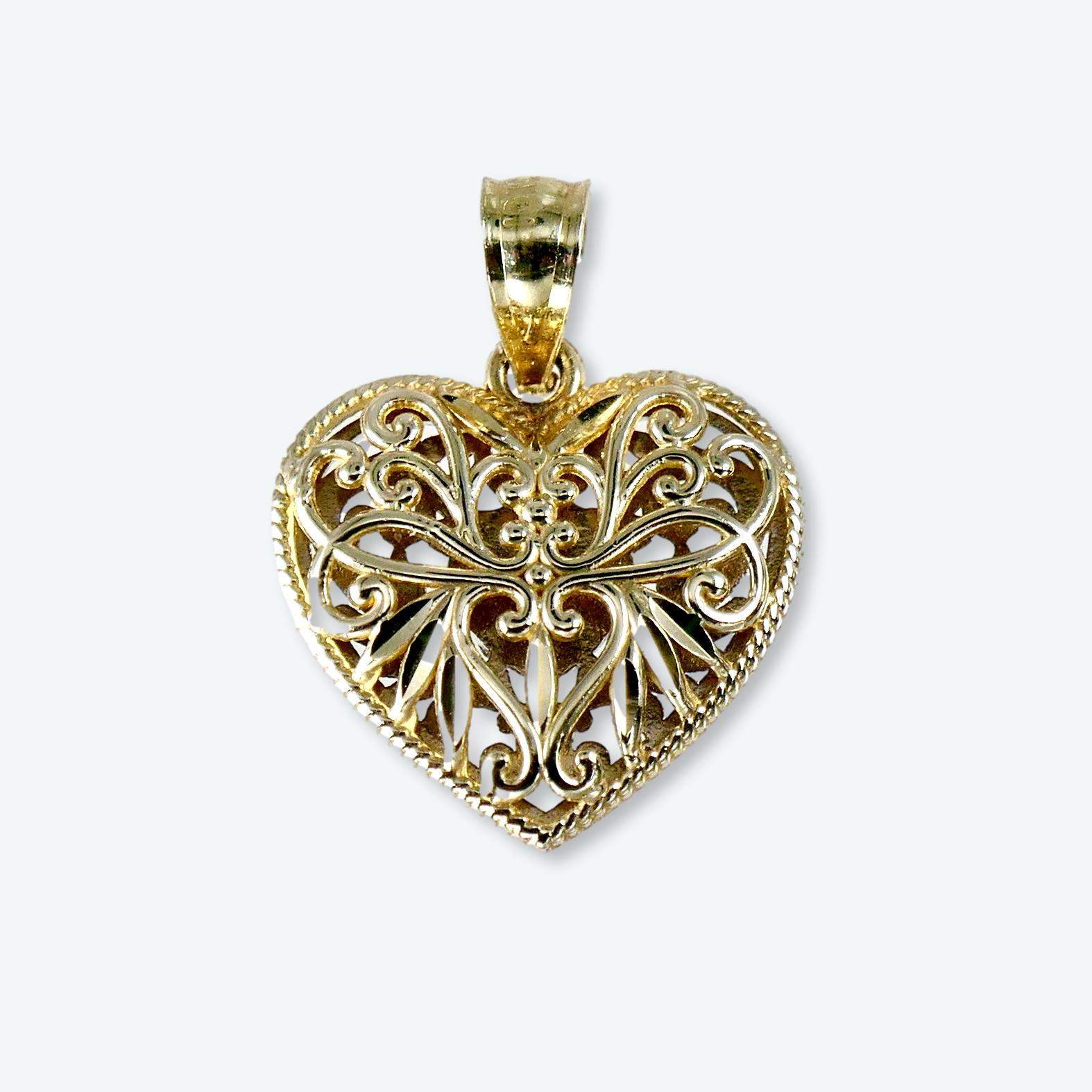 10K Yellow and White Gold 3/4" Reversible Heart Pendant