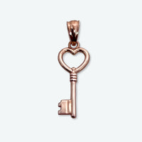 14K Rose Gold 7/8" Heart Key Pendant