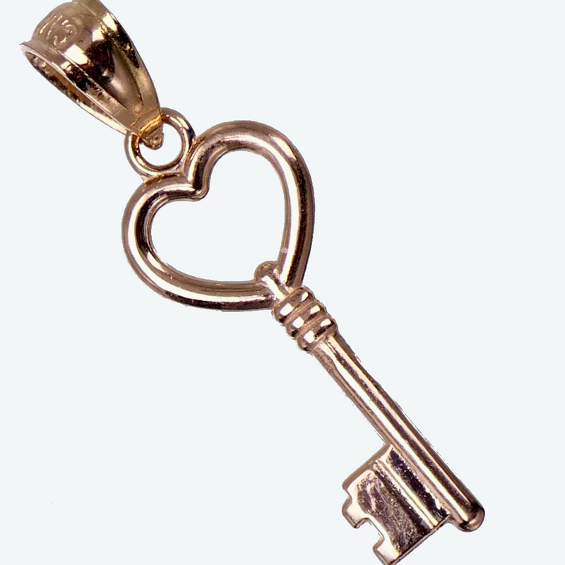 14K Rose Gold 7/8" Heart Key Pendant