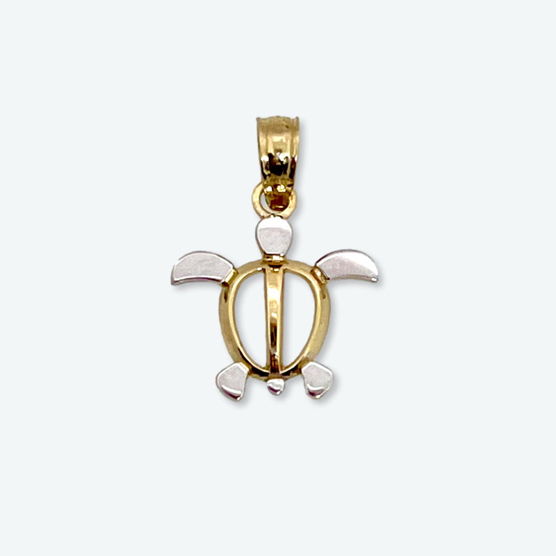 14K White and Yellow Gold 5/8" Turtle Pendant