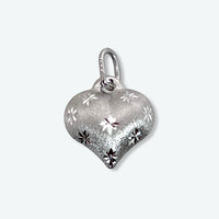 14K White Gold 5/8" Diamond Cut Puffed Heart Charm